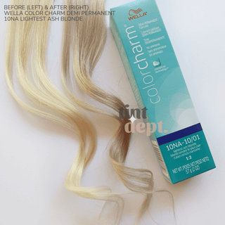 Before and After - Wella Colour Charm Demi Permanent - 10NA Lightest Ash Blonde - Tint Department Australia